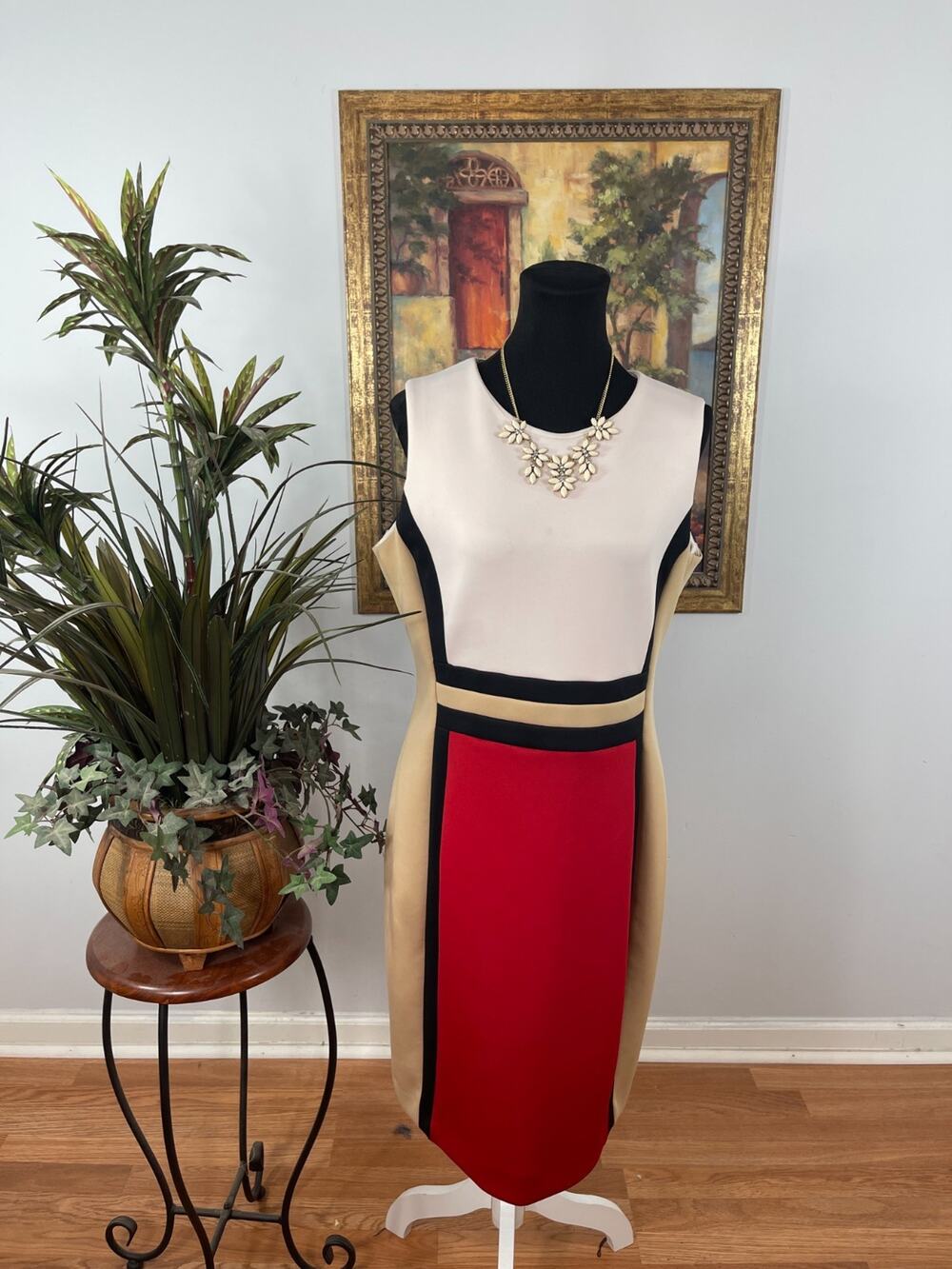 Calvin Klein 12 Sheath Dress Women' Colorblock Sleeveless Back Zip Mod Aesthetic